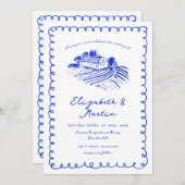 French Blue Hand Drawn Funky Vineyard Wedding Einladung (Vorne/Hinten)
