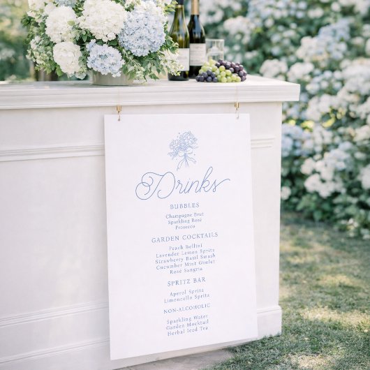 French Blue Hydrangea Drinks Menu Sign Poster