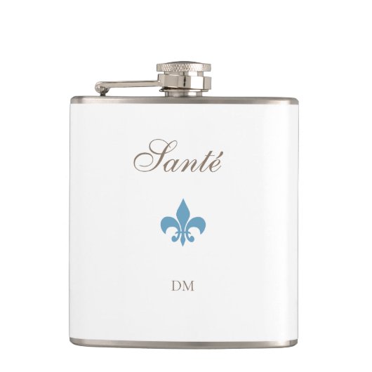 French Blue Lilie Santé Monogram Wedding Flachmann (Vorderseite)