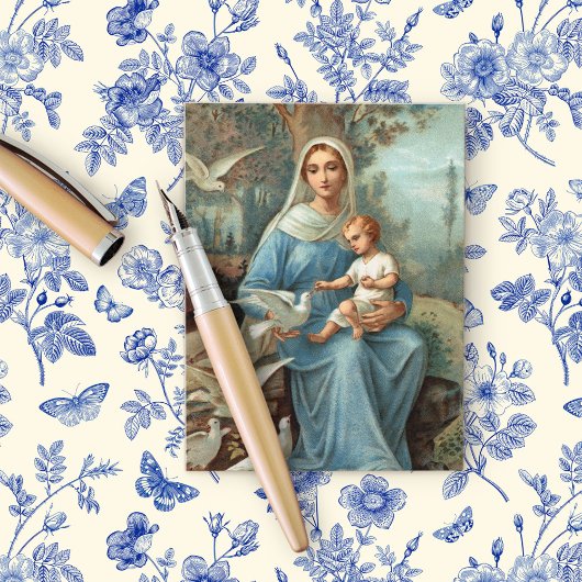 French Blue Madonna Postcard Ankündigungspostkarte