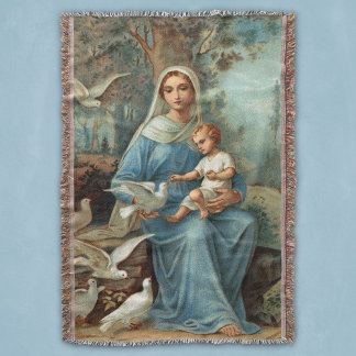French Blue Madonna Throw Blanket Decke