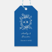 French Blue Monogram Crest Old World Wedding Geschenkanhänger (Vorderseite)