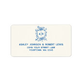 French Blue Monogram Crest Wedding RSVP Address Adressaufkleber (Vorne)