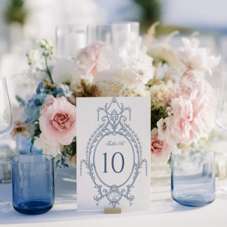 French Blue Ornate Baroque Wedding  Tischnummer