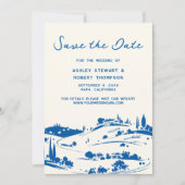 French Blue Pastoral Countryside Save the Date Einladung (Vorderseite)