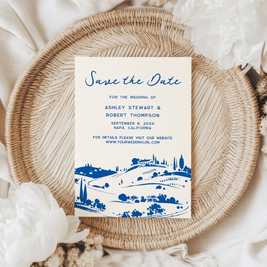 French Blue Pastoral Countryside Save the Date Einladung