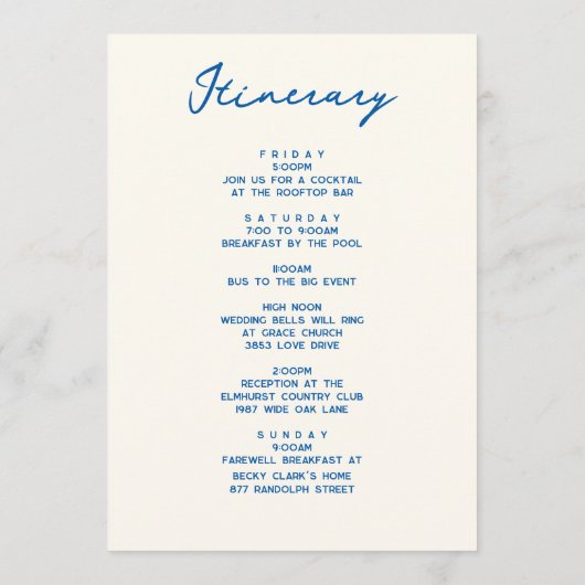 French Blue Pastoral  Wedding Letter and Itinerary Programm (Rückseite)