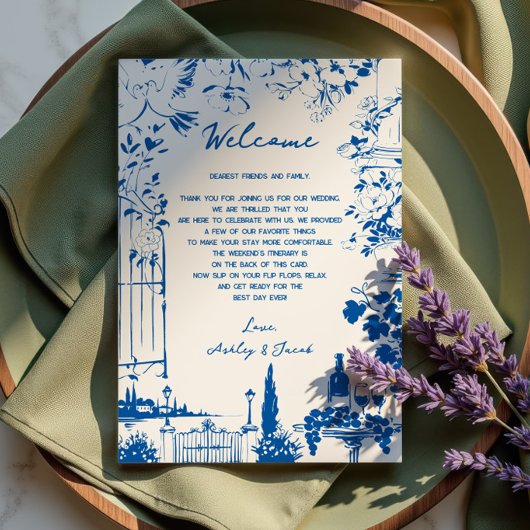French Blue Pastoral  Wedding Letter and Itinerary Programm