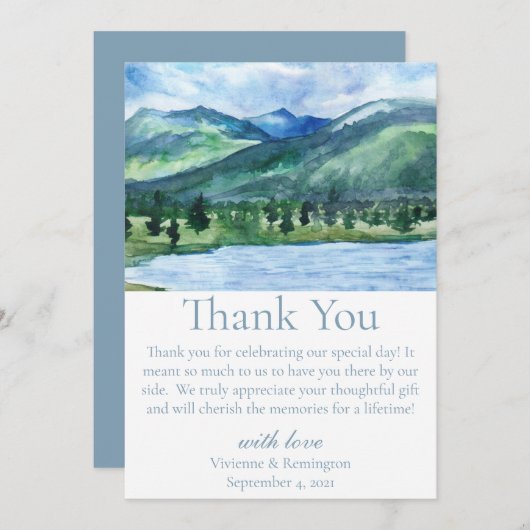 French Blue Serene Watercolor Lake Dankeskarte (Vorne/Hinten)