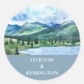 French Blue Serene Watercolor Lake Umschlag Aufkle Runder Aufkleber (Vorderseite)