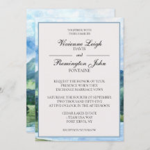 French Blue Serene Watercolor Lake Wedding