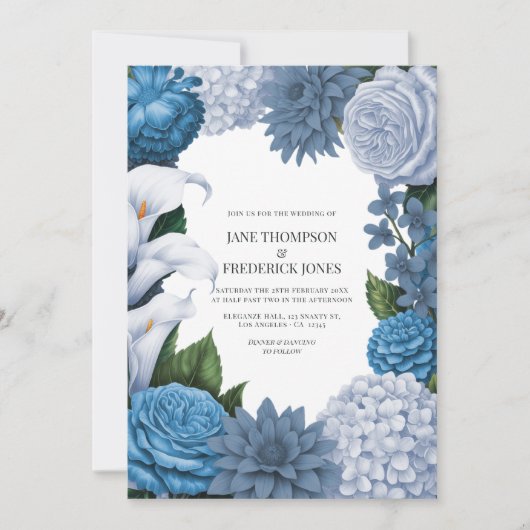 French Blue, Storm Slate & Petal Fog Wedding Einladung (Vorderseite)
