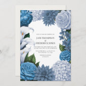 French Blue, Storm Slate & Petal Fog Wedding Einladung (Vorne/Hinten)