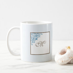 French Blue Strip Lilie Script Monogram Co Kaffeetasse