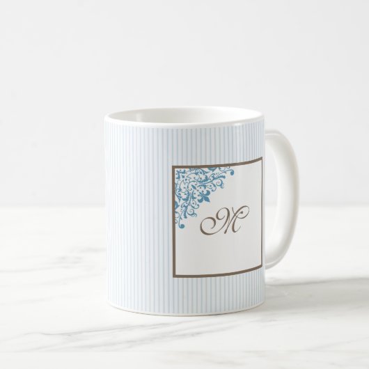 French Blue Strip Lilie Script Monogram Co Kaffeetasse (VorderseiteRechts)
