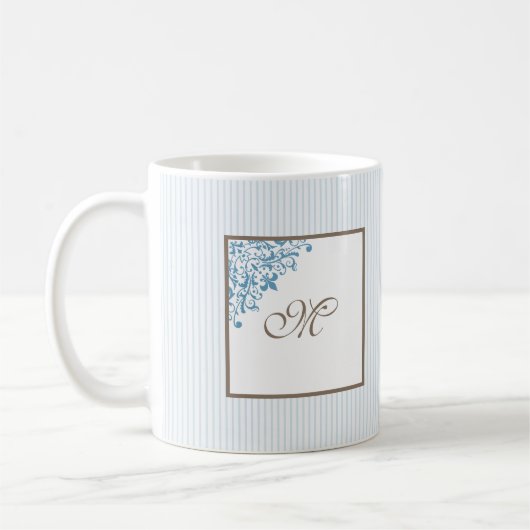 French Blue Strip Lilie Script Monogram Co Kaffeetasse (Links)