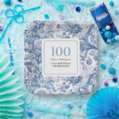 French Blue Toile 100. Geburtstagsfeier Pappteller (Party)