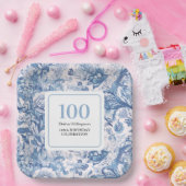 French Blue Toile 100. Geburtstagsfeier Pappteller (Party)