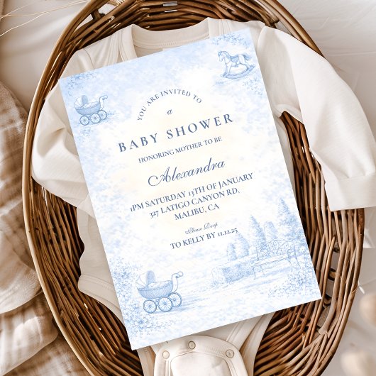 French Blue Toile Baby Shower Einladung