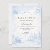 French Blue Toile Baby Shower Einladung (Vorderseite)