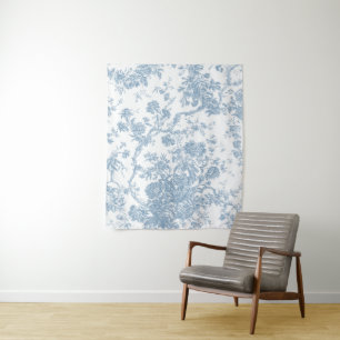 French Blue Toile de Jouy Wandteppich