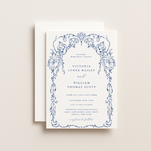 French Blue Viktorianisch Frame Wedding Einladung