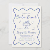 French Blue Wavy Frame Cream Bridal Brunch Shower Einladung (Vorderseite)