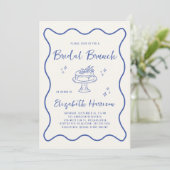 French Blue Wavy Frame Cream Bridal Brunch Shower Einladung (Stehend Vorderseite)