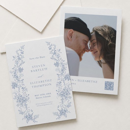 French Blue Wedding Save the Date Foto Einladung