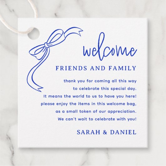 French Blue Wedding Willkommensgeschenk Beutel Geschenkanhänger (Vorderseite)