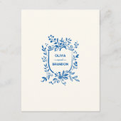 French Blue Whimsical Hand Drawn Ribbon Wedding  Begleitkarte (Rückseite)