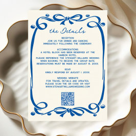 French Blue Whimsical Hand Drawn Ribbon Wedding Begleitkarte