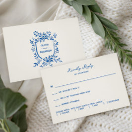 French Blue Whimsical Pastoral Wedding Invitation, RSVP Karte