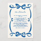 French Blue Whimsical Ribbon and Bow Wedding  Begleitkarte (Vorderseite)