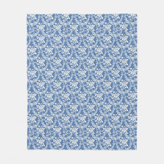 French Blue White Floral Pattern Botanical Chic Fleecedecke (Vorderseite)