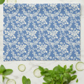 French Blue White Floral Pattern Botanical Chic Geschirrtuch (Gefaltet)