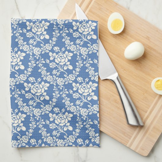 French Blue White Floral Pattern Botanical Chic Geschirrtuch (Viertel Falte)