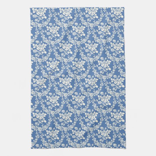 French Blue White Floral Pattern Botanical Chic Geschirrtuch (Vertikal)