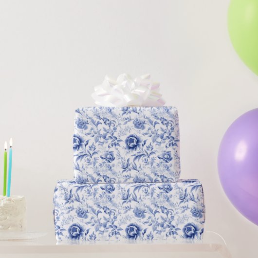 French Blue White Floral Toile Brautparty Geschenk Geschenkpapier (Partygeschenke)