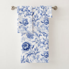 French Blue White Floral Toile Muster Geschenk Badhandtuch Set