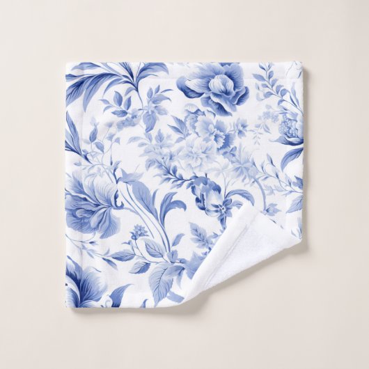 French Blue White Floral Toile Muster Geschenk Badhandtuch Set (Waschlappen)