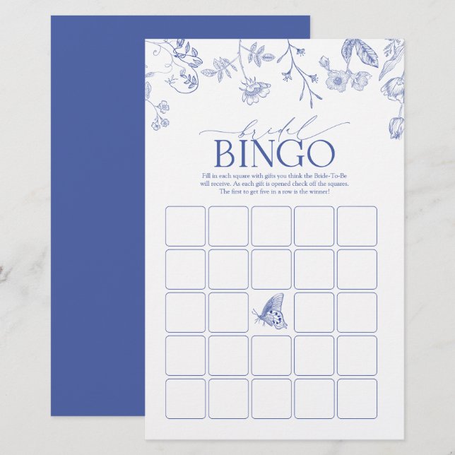 French Blue & White Viktorianisch Bridal Bingo Gam (Vorne/Hinten)