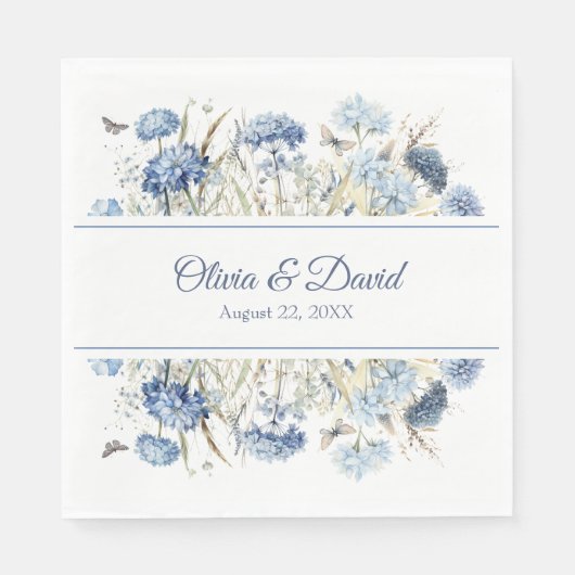 French Blue Wildblume Meadow Wedding Napkins Serviette (Vorderseite)