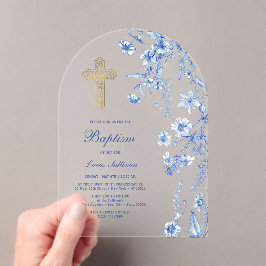 French Blue Wildflowers Arch Baptism Acryleinladungen