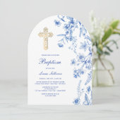 French Blue Wildflowers Arch Baptism Einladung (Stehend Vorderseite)