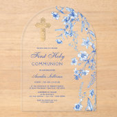 French Blue Wildflowers Arch First Communion Acryleinladungen (Vorderseite)