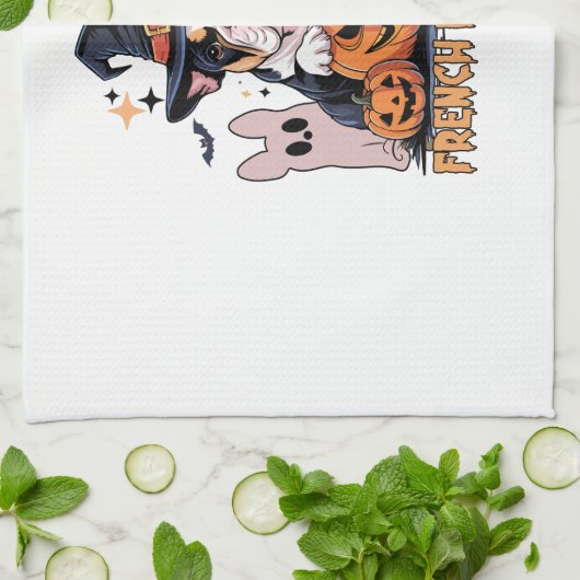 French Boo Dog Cute Frenchie Halloween Ghost Dog T Geschirrtuch (Gefaltet)