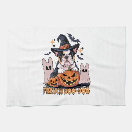 French Boo Dog Cute Frenchie Halloween Ghost Dog T Geschirrtuch (Horizontal)