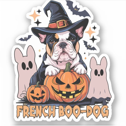 French Boo Dog Niedlich Französisch Halloween Ghos Aufkleber (Vorderseite)