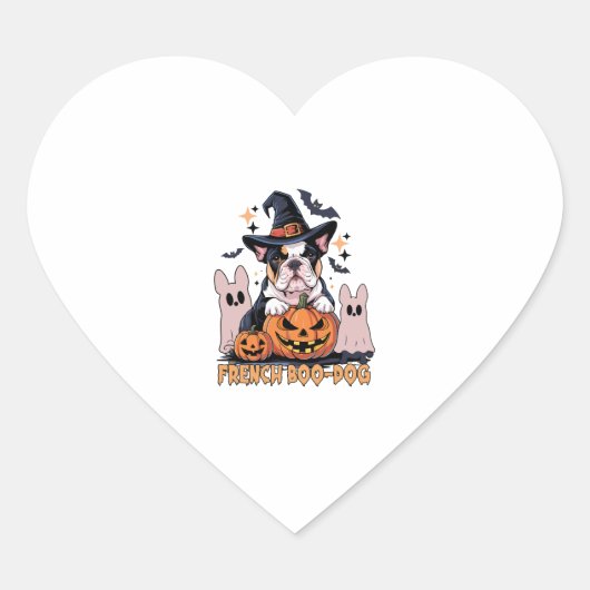 French Boo Dog Niedlich Französisch Halloween Ghos Herz-Aufkleber (Vorderseite)